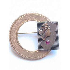 Art Deco Pin Broach 1/20 12k GF Gold Filled Ruby Red Stone Woman Classic Retro